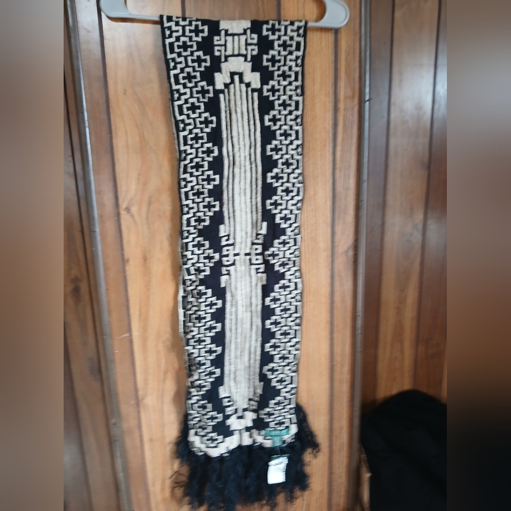 Ralph Lauren Black and Cream Geometric Scarf